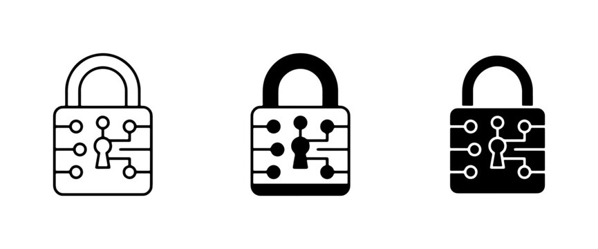 Digital Security Padlock Icons, Cyber Protection Vector Set, Secure Data Technology Graphics, Encrypted Access Symbols