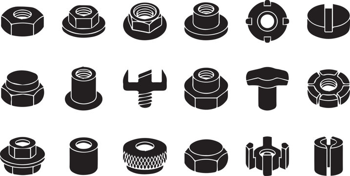 Professional T-Nut and Tee-Nut Silhouette Vector Icon Grid