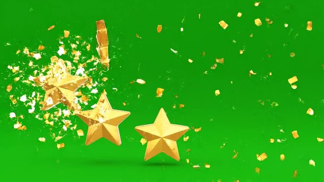 Golden Stars and Confetti Explosion on Green Screen Background.