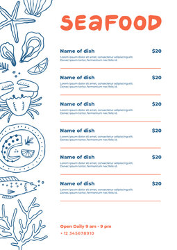Seafood restaurant menu template. 