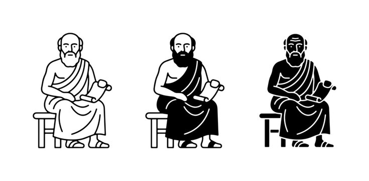 Ancient Greek Philosopher Icons, Socrates Silhouette, Classical Scholar Vector Art, Wisdom and Philosophy Symbols