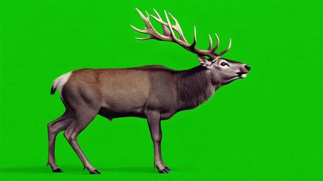 majestic red deer stag walking in vibrant green forest during autumn season