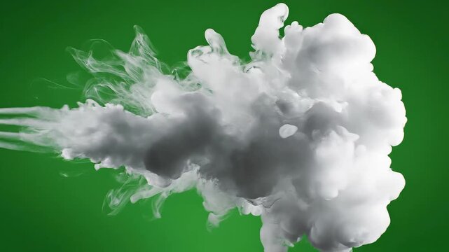 White Smoke Cloud on Green Screen Background.