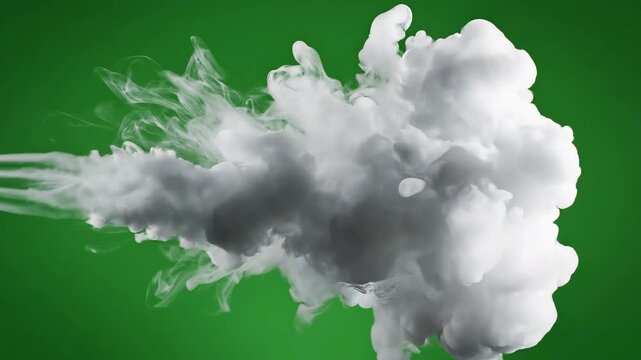 White Smoke Plume Against Green Screen Background.