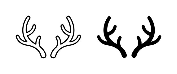 Deer Antlers Vector Icons, Outline and Silhouette Set. Animal Horns Graphic Elements for Wildlife and Nature Designs. © Mahfuzur