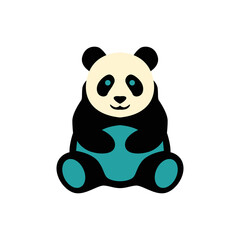 Fototapeta premium Cute Panda Sitting Illustration with Teal Circle Background and Blue Eyes