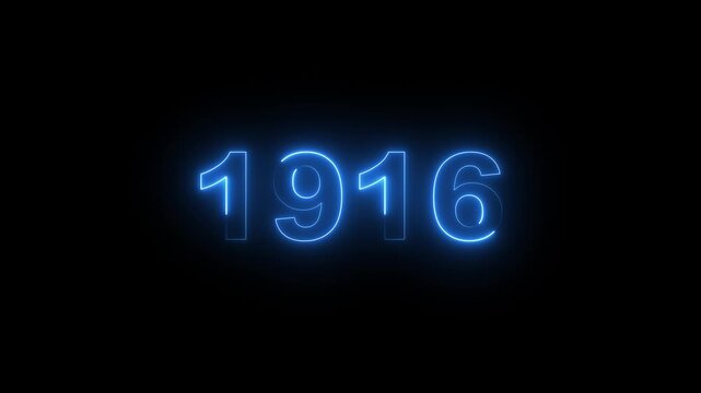 1916 neon line text. Abstract 1916 neon text animation, Glowing neon number text background 4k video.