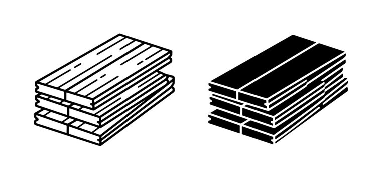 Stack of Lumber, Wood Planks, Timber Material, Construction Supply, Building Elements, Woodworking Resources, Outline and Silhouette Icons