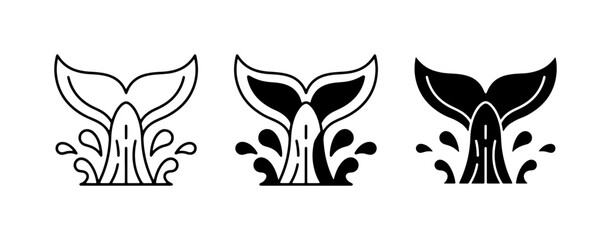 Whale Tail Icons, Marine Mammal Fluke Vector Art, Ocean Splash Graphics, Set of 3 Styles © Najma