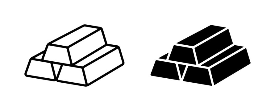Gold Bars Vector Icons, Stacked Precious Metal Ingots, Financial Wealth and Investment Symbols, Clean Line Art and Solid Silhouette