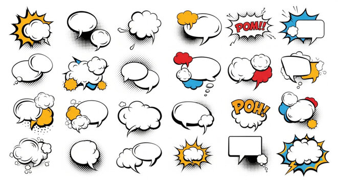Collection of Comic Speech Bubbles and Thought Balloons on White Background