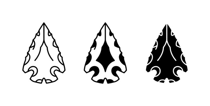 Arrowhead Icons Set, Primitive Stone Tools, Ancient Weaponry Vector Graphics, Tribal Design Elements, Historical Artifacts Collection