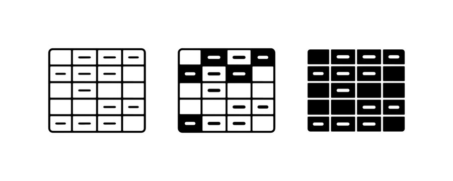 Grid Icons Set, Data Table and Matrix Variations, Simple UI Elements for Organization and Analysis