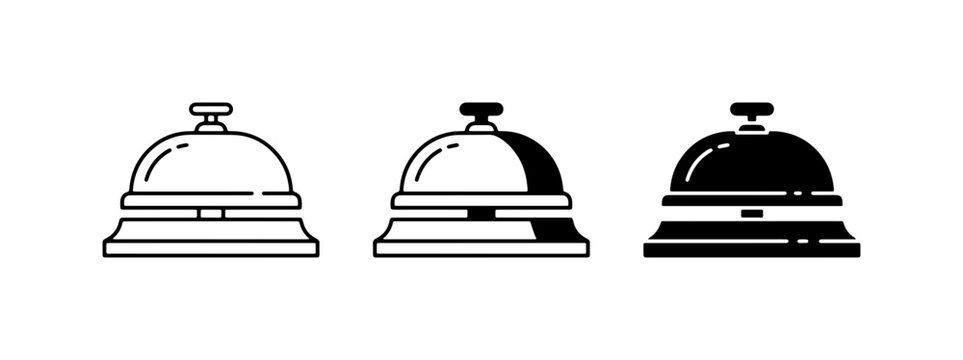 Service Bell Icons, Hotel Desk Call Button Vector Set, Reception Concierge Service Symbols
