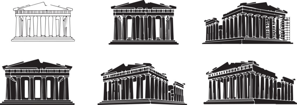 Black and white of neoclassical buildings with columns and pediments neoclassical architecture domes