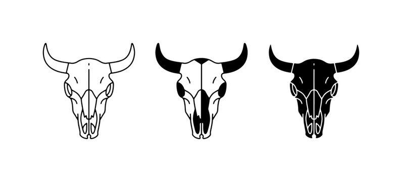 Bull Skull Icons, Western Steer Head Vector Graphics, Rodeo Animal Symbol Collection