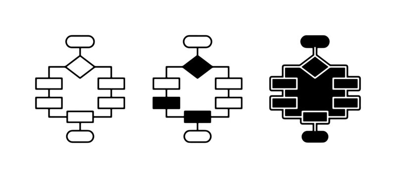 Flowchart Icons Set, Process Diagram Symbols, Decision Tree Graphics, Algorithm Steps, Logic Flow Charts, Black and White Vector Elements