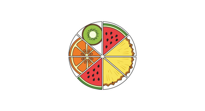 Colorful illustration of fruit slices pie chart.