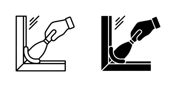 Corner Sealing, Caulking Icons: Hand Applying Sealant to Interior Corner, DIY Home Improvement, Construction, Renovation, Repair, Maintenance, Two Styles