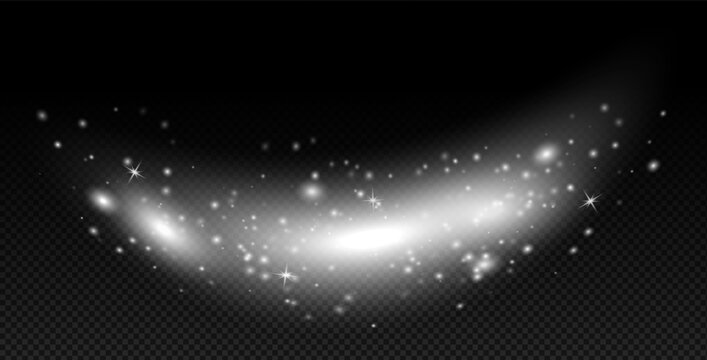 White glowing galaxy with stars and cosmic dust isolated on transparent background. Futuristic luminous nebula effect in abstract outer space style for digital design projects.