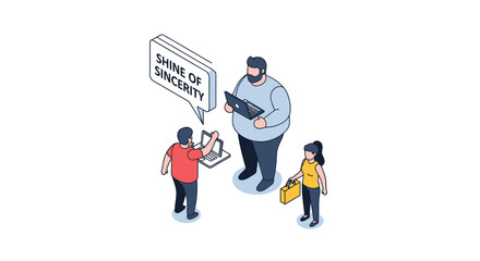Fototapeta premium Isometric illustration of business team discussing sincerity and work.