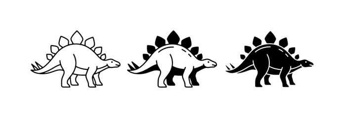 Stegosaurus Dinosaur Icons, Vector Silhouettes and Line Art, Prehistoric Reptile Illustrations for Educational and Design Projects © Masud
