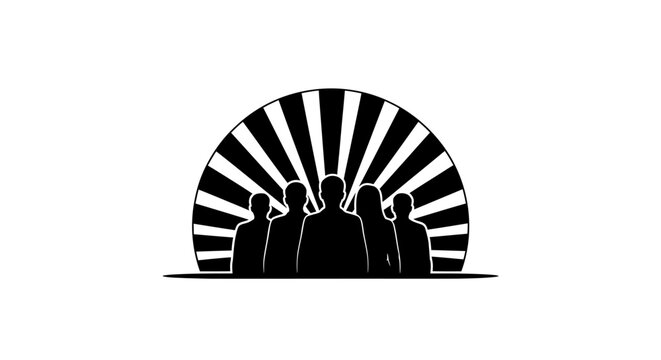 Silhouette of people in front sun.