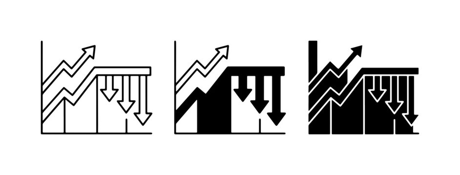 Growth and Decline Charts, Upward and Downward Trends, Financial Performance Icons, Business Analytics Vector Set