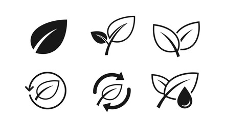 Fototapeta premium Collection of eco friendly leaf icons and nature symbols for environmental branding, organic business, sustainability, and green energy design.