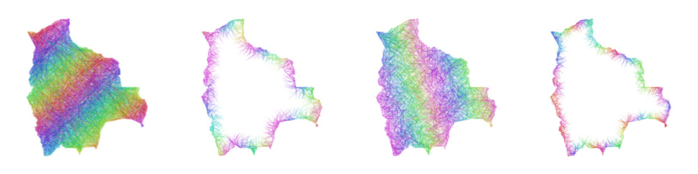 Rainbow sketch Bolivia map design set