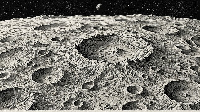 Grey moon crater and regolith surface - Illustration for Commercial Use