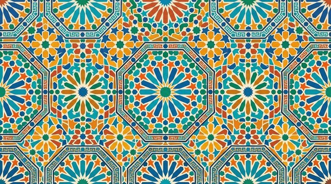 Moroccan zellige tile repeat pattern multi-colour geometric - Texture for Commercial Use
