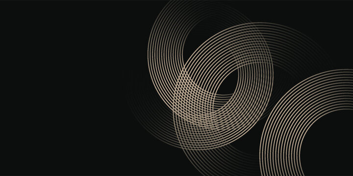 Abstract gold circle lines on dark background. Geometric stripe line art design. Modern luxury template vector illustration