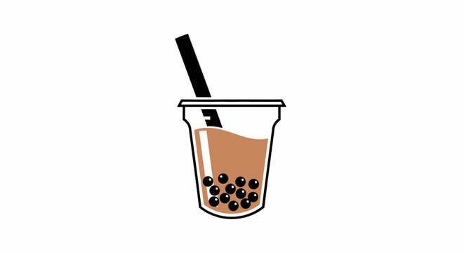 Minimalist graphic depiction of a refreshing bubble tea beverage with a straw and tapioca pearls