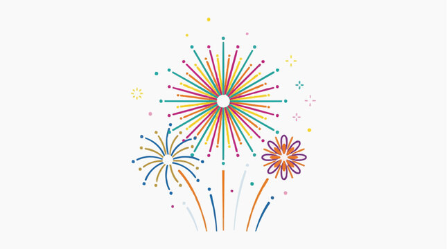 Colorful abstract fireworks bursting in the night sky with small dots and sparkles