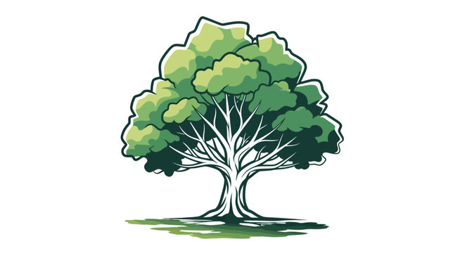Stylized illustration of a thriving green tree with detailed leaves and branches