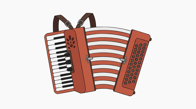 Red Accordion Musical Instrument with Keyboard and Bellows