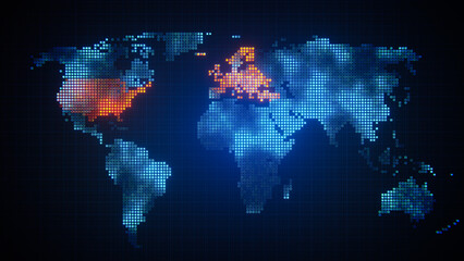 The USA and Europe glowing red on global digital data map. © Photocreo Bednarek
