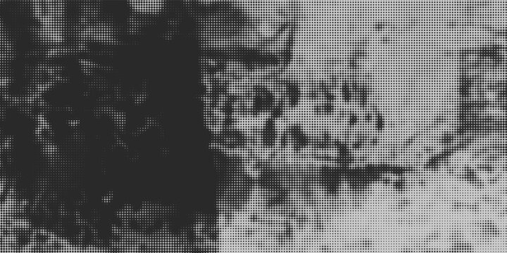 Grunge halftone effect, distressed poster backgrounds. Punk poster overlay surface with rough dotted pattern. Cyber grange contemporary design template for banners, flyers. Vector illustration