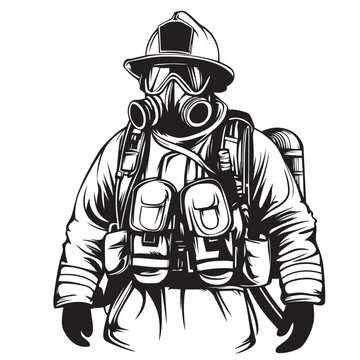 firefighter with helmet and tools