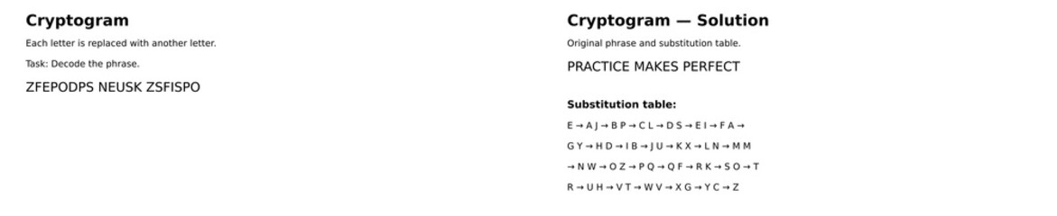 Fototapeta premium Cryptogram puzzle with letter substitution cipher. Decode the secret phrase using provided clues. Educational brain teaser for logic training and cryptography learning. Vector illustration with soluti