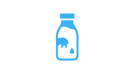 Naklejka premium A simple blue icon of a glass bottle filled with fresh dairy milk