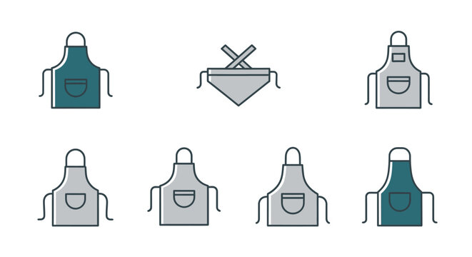 Aprons collection variety of designs isolated on white background