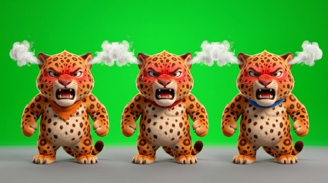 Three Angry Cartoon Leopards with Steam Coming from Their Heads.