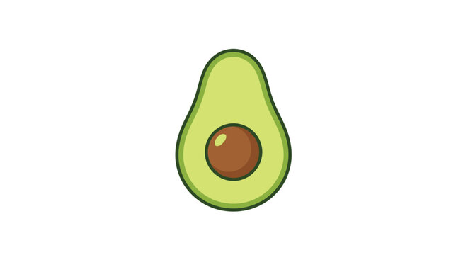 A simple flat vector illustration of a fresh green avocado half with a brown pit