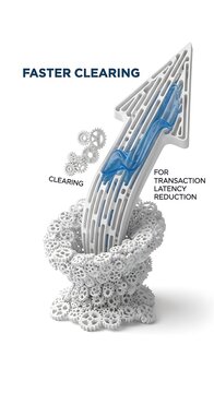 3D render of blue and silver arrow emerging from tangled metal wires, symbolizing faster clearing and latency reduction