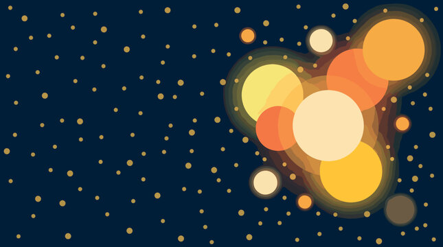 Abstract vector illustration of an expansive dark background filled with a multitude of glowing colorful particles, tiny light dots, and cosmic elements resembling a starry galaxy sky.