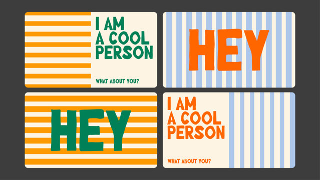 Striped business card templates in retro style. Minimal typography layouts with colorful lines for branding and modern business identity