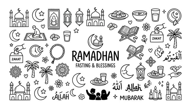 Ramadan Fasting and Blessings Icons.