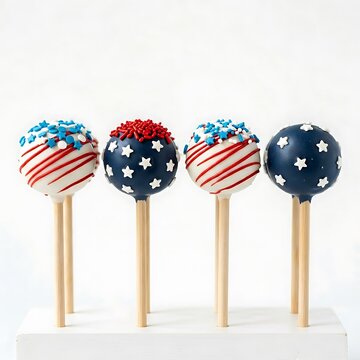 Patriotic 4th of july cake pops with red white and blue decorations